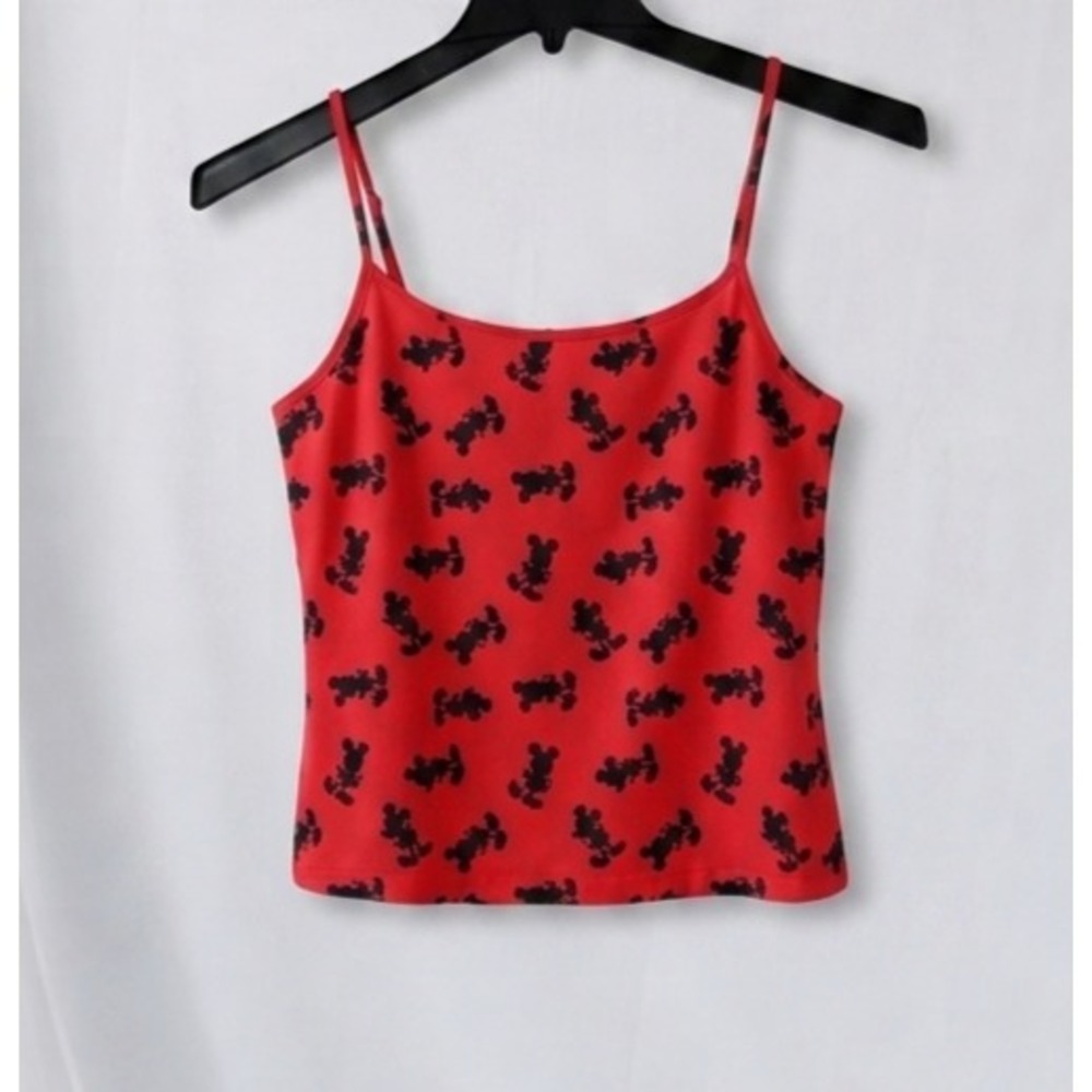 Disney Mickey Mouse Juniors XXL Tank Top Red Black Spaghetti Strap Cami Cotton